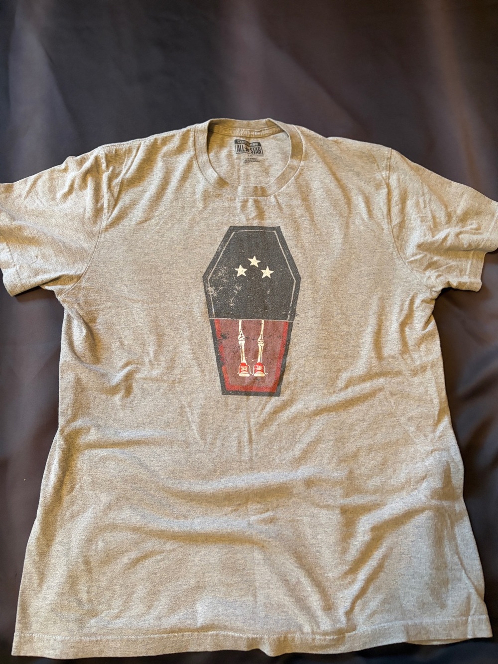 Converse Gray Tee with Coffin Graphic and Red Accents